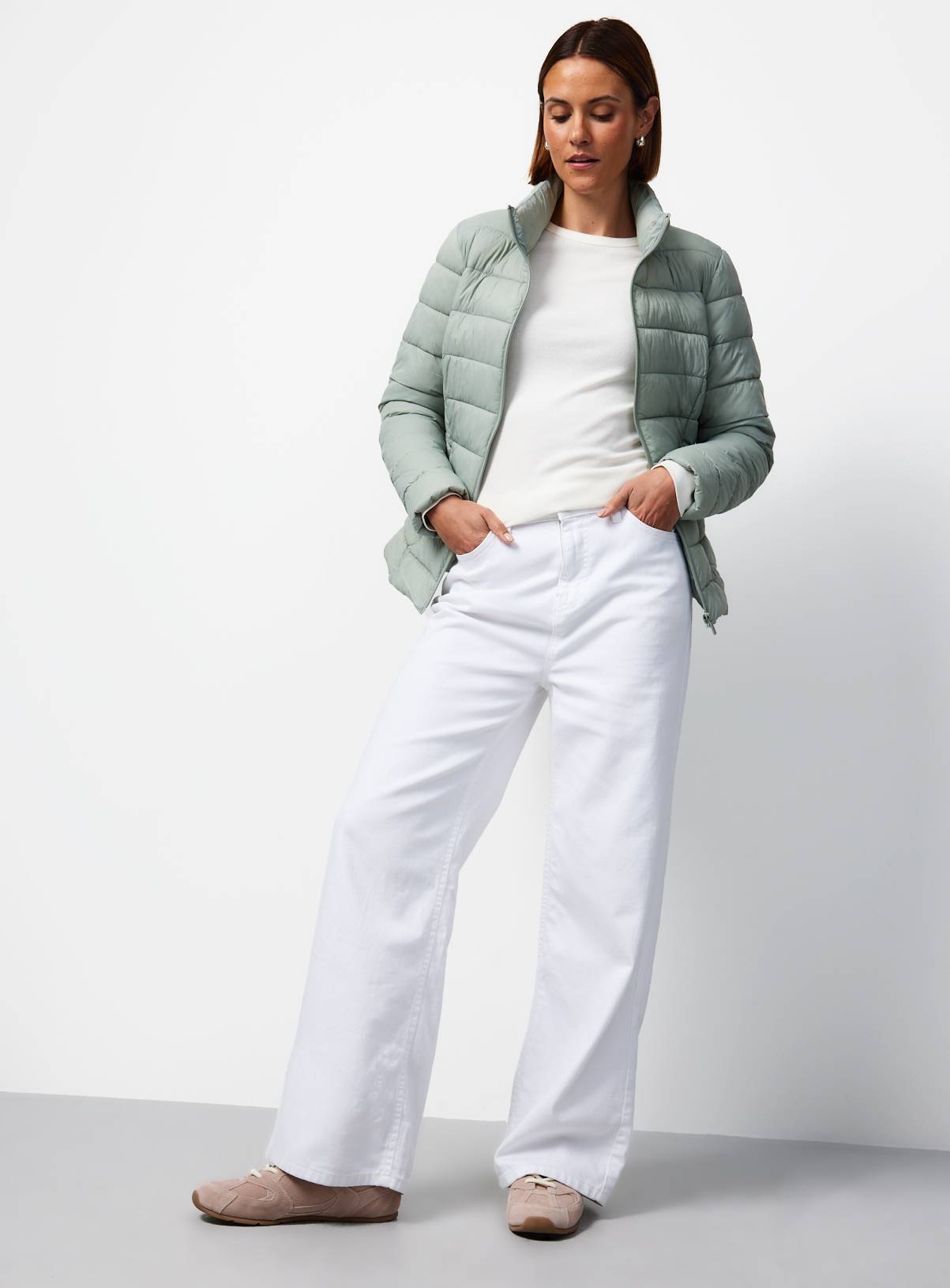 Green Padded Funnel Neckline Puffer Jacket M - Image 2